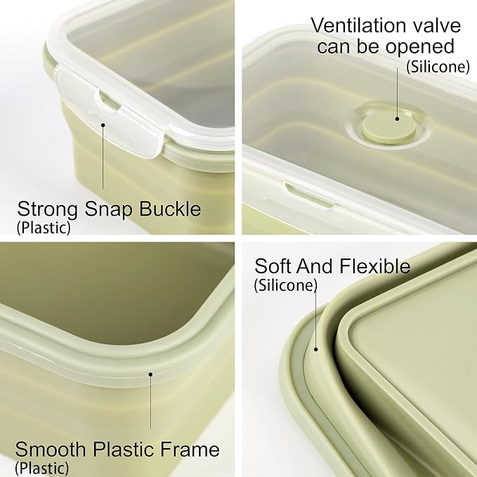 Collapsible Silicone Food Containers 1200ml 2 Pack Leakproof | Meal Prep Bowls for Kitchen & Camping, Airtight Lids, Microwave Freezer Dishwasher Safe, BPA free