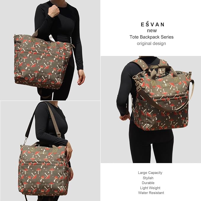 ESVAN Diaper Tote Bag Totepack Backpack Crossbody Bag 3 in 1 for Women Laptop Backpack Multifunctional with Insulated Pockets