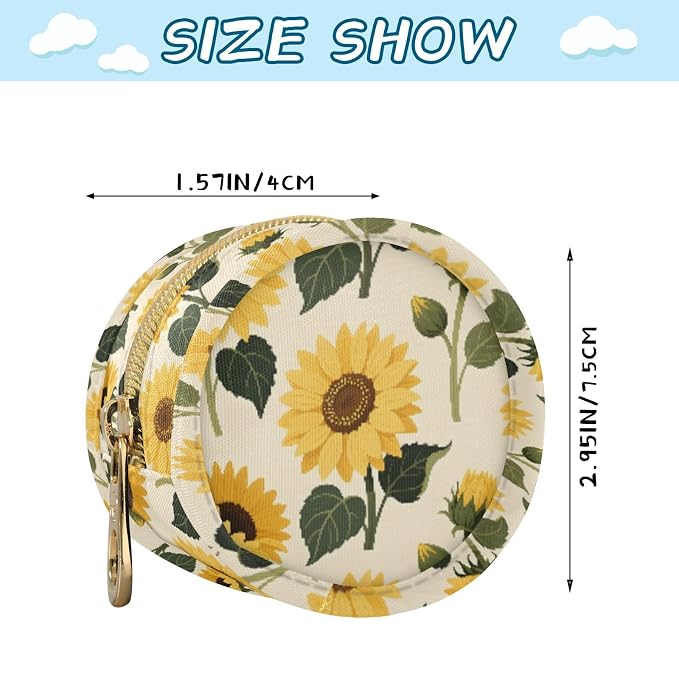Baby Pacifier Case with Clip, Yellow Sunflowers Portable Pacifier Holder, TPU Lined Dust-Proof Storage Pouch for Diaper Bag and Stroller