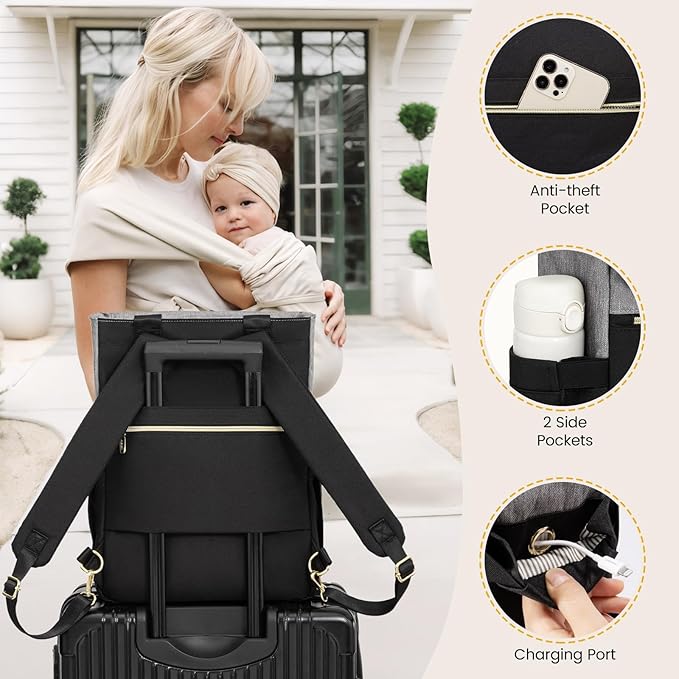 LOVEVOOK Diaper Bag Backpack,Diaper Bag Tote with Insulated Pockets,Baby Bag for Girl Boy with Changing Pad,Large Baby Diaper Bag with Pacifier Case,Anti-Theft Travel Backpack for Women, 15.6-Inch