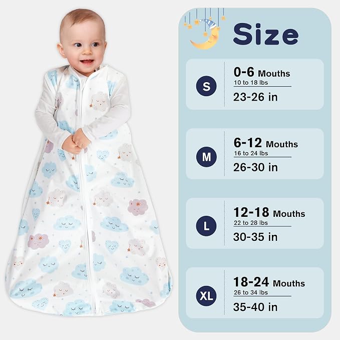 BSTOPPT Newborn Sleep Sack Baby Swaddle,TOG 0.5 Baby Wearable Blanket,Baby Sleeping Bag (Leaf&Clouds, 3-6 Months)