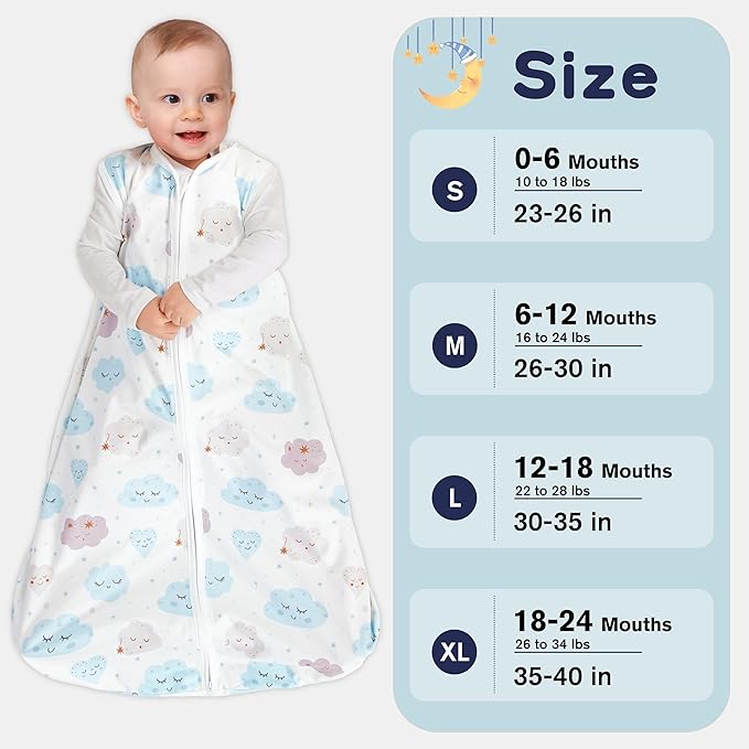BSTOPPT Newborn Sleep Sack Baby Swaddle,0-12 Months,3-Way Adjustable Wearable Blanket,Swaddling Sleeping Bag (Leaf&Clouds, 6-12 Months)
