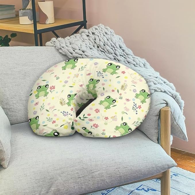 Stretchy Neutral Breastfeeding Pillow Cover Fit Standard Nursing Pillows,Ultra Soft and Cozy Frog Leaf Nursing Pillow Slipcovers