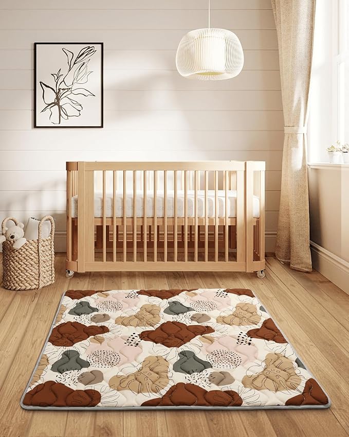 Blissful Diary Baby Play Mats for Floor, 47x47 Playpen Mat, Thicker Cushioning Padding Foam Playmat for Baby and Toddlers Infants, Non-Slip & Machine Washable, Boho Design