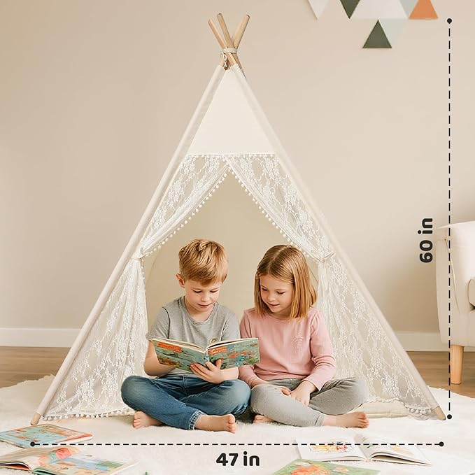 Kids Tent for Girls Indoor, Teepee Tent for Kids with Lights, Foldable Play Tent for Bedroom Corner, Cozy Toddler Tent Reading Nook & Birthday Gift