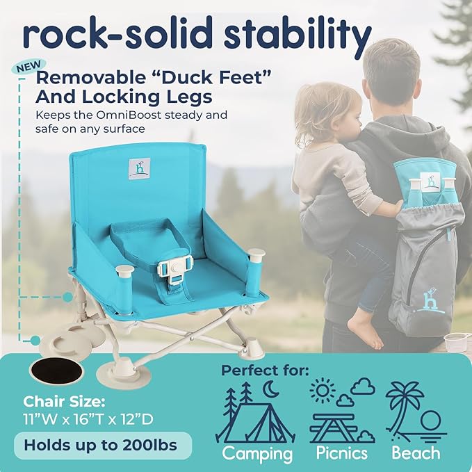 Hiccapop OmniBoost Travel Booster Seat with Tray for Baby | Folding Portable Seat for Dining Table, Camping, Beach, Grandma?™s | Tip-Free Design Straps to Kitchen Chairs