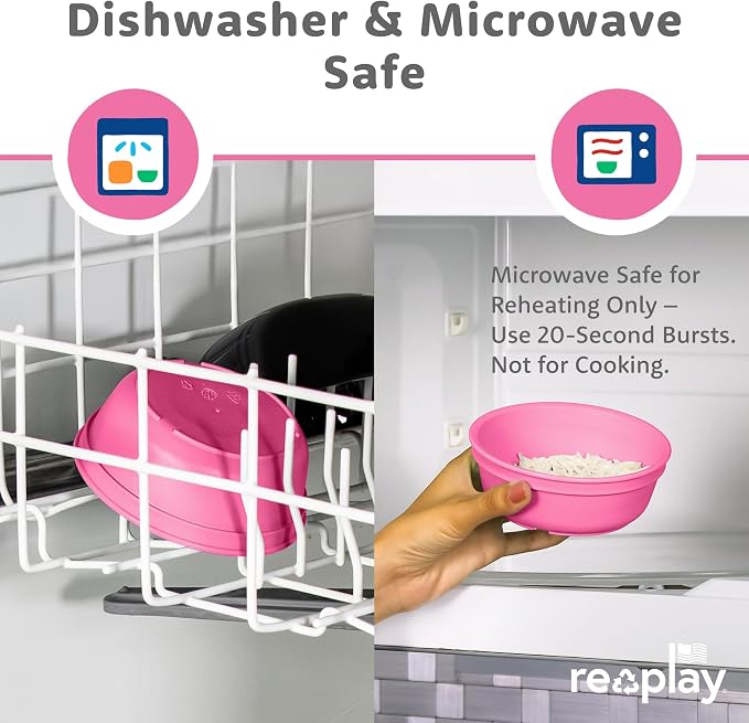 Re-Play Toddler Dinnerware Set - 3 Divided Plates & 3 Snack Bowls for Kids - Durable BPA-Free Plastic Tableware - Dishwasher Safe - Made in USA from Recycled Materials, Princess