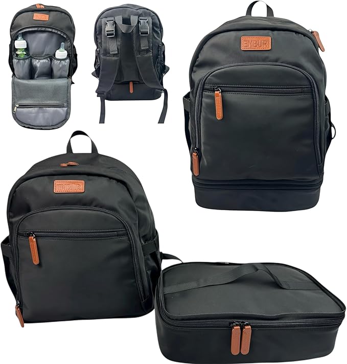 EMBUR Diaper Bag Backpack with Detachable Insulated Cooler ??Waterproof, Lightweight Baby Bag with Multi-Compartments, Stroller Straps, Changing Pad, Large Capacity, Ice Packs Included
