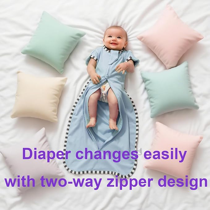 Swaddle Blanket Sack 2-Pack, 100% Cotton Baby Sleep Sack, Arms Up Design with 2-Way Zipper, Breathable Newborn Swaddle for Boys Girls (Dark Blue + Baby Blue, Large 6-9 Months)