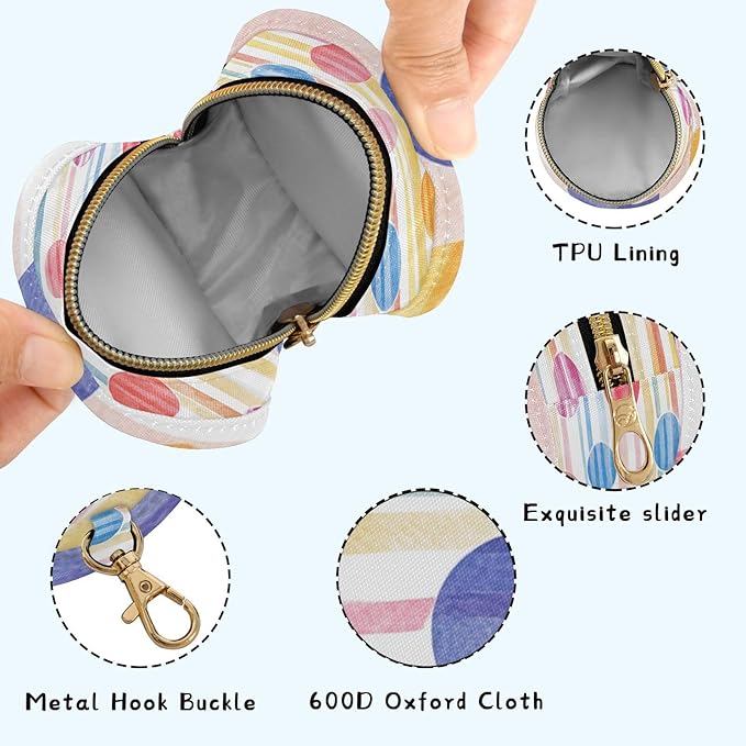 Pacifier Holder with Clip Pacifier Case for Diaper Bag Round Baby Pacifier Pouch Box Bag Portable Watercolor Circles Stripe Colors