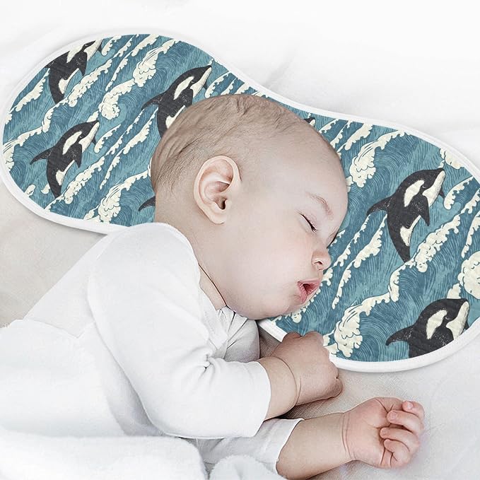 Muslin Burp Cloths for Baby Boys and Girls - 2-Pack Ultra Absorbent Killer Whale Orca Muslin Washcloths, Newborn Towel, Milk Spit Up Rags, Burp Cloth Bibs for Unisex, 22 x 11 Inch