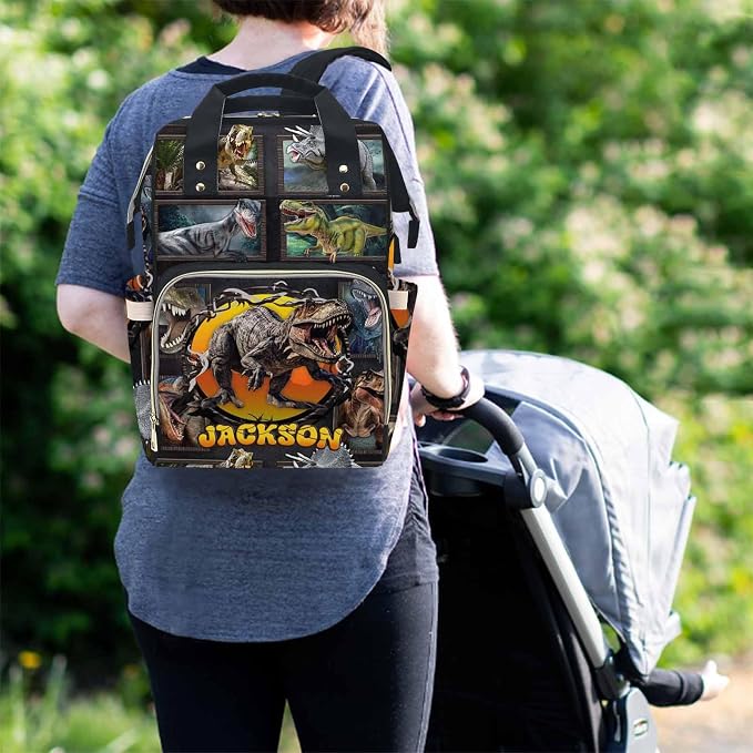 MyPupSocks Custom Dinosaur Diaper Bag Named with Love: Personalized Diaper Bag with Name - Ideal Travel Companion for New Moms Son Grandson