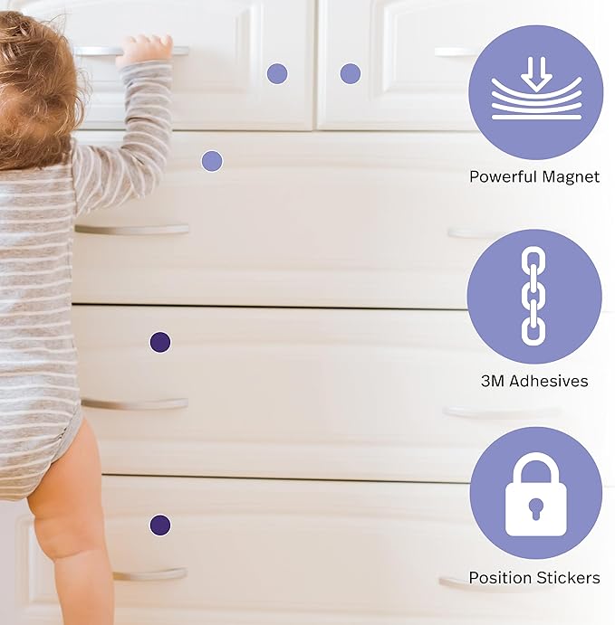 MATANA 20 Pack Magnetic Cabinet Locks Baby Proofing (20 Locks + 4 Keys) Adhesive Easy Installation, No Drilling Child Proof Cabinet Locks Magnetic Drawer Locks