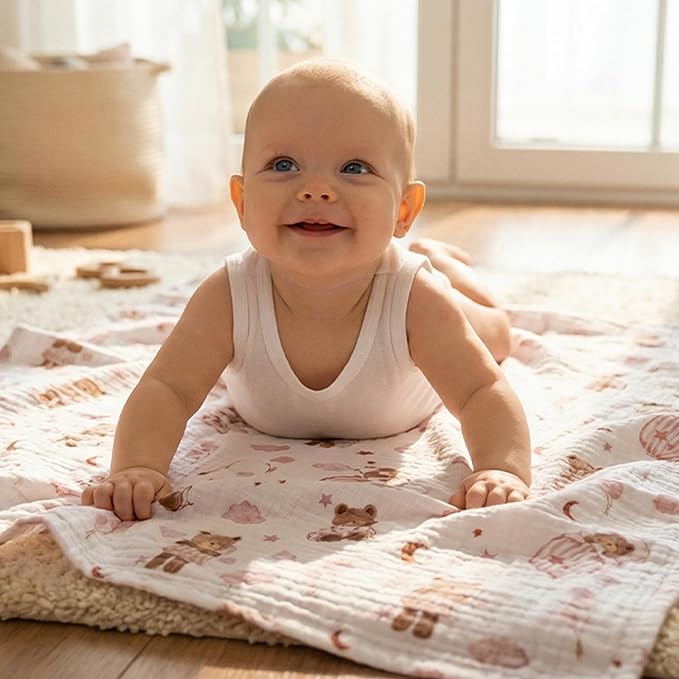 GLLQUEN BABY Muslin Swaddle Blankets,3-Pack Receiving Blankets for Newborn Boys and Girls,Baby Swaddle Blanket Unisex,Little Bear,Baby Essentials, Registry & Gift, 40 x 38 inches