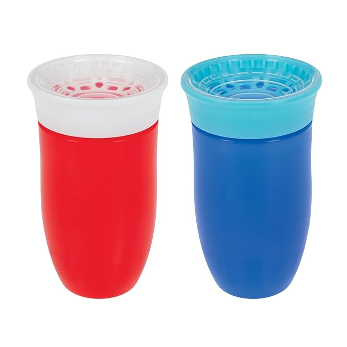 Nuby Wonder Cup - Spill-Proof Toddler Sippy Cups - (2 Pack) 10 oz - Sip from All Sides - Leak Resistant - Spoutless Transition Cup - Red/Blue