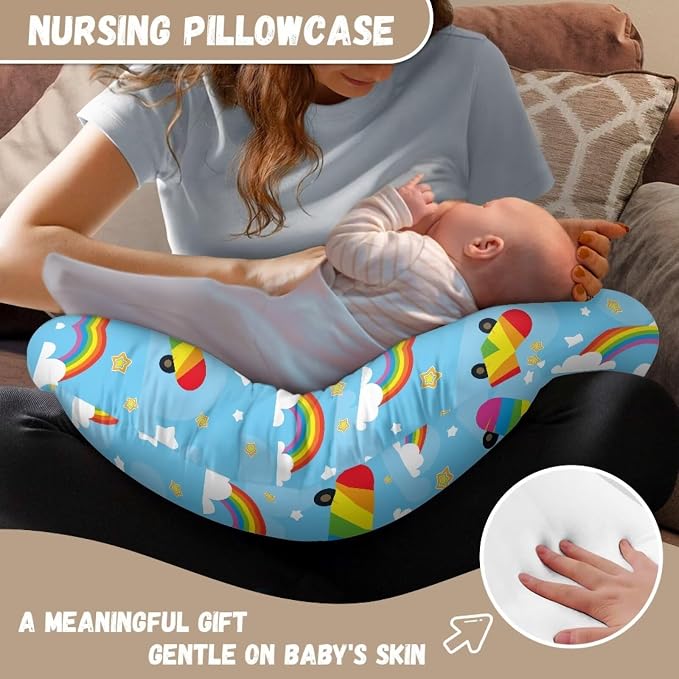 Breastfeeding Pillowcase Skateboard and Rainbow Pattern Polyester Stretch Ideal for Breastfeeding and Bottle Feeding Removable (Pillowcase Only)