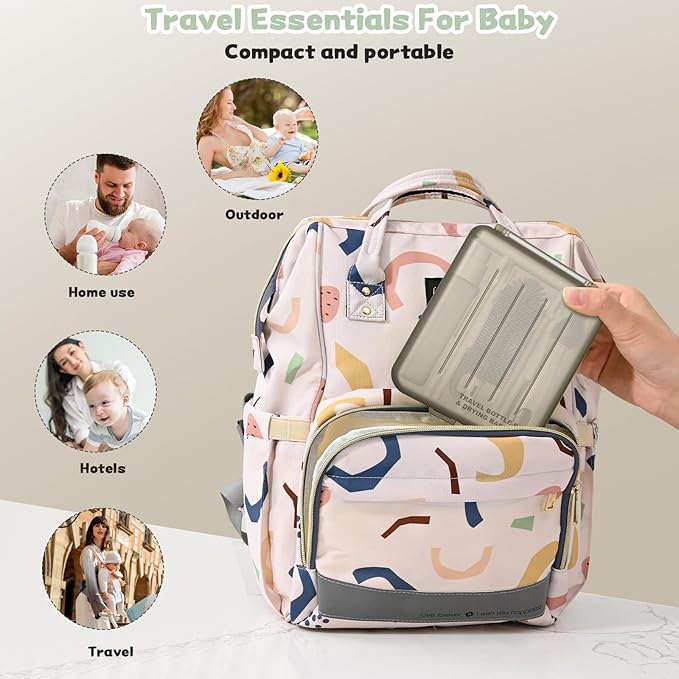 Baby Bottle Brush Set - Compact Portable Silicone Bottle Cleaner Kit with Nipple Brush, Compact Case, Food Grade ABS & Silicone for Travel and Home Use, White
