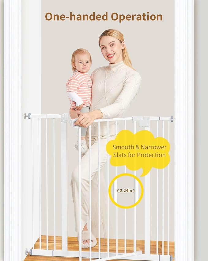InnoTruth 29-39.6?�Baby Gate for Stairs,36" Extra Tall Dog Gate for The House,Dual-Lock Safety and One Hand Opening Design,Kid Gate for Doorways,Kitchen,Room,Wall-Friendly Pressure Mounted, Pure White