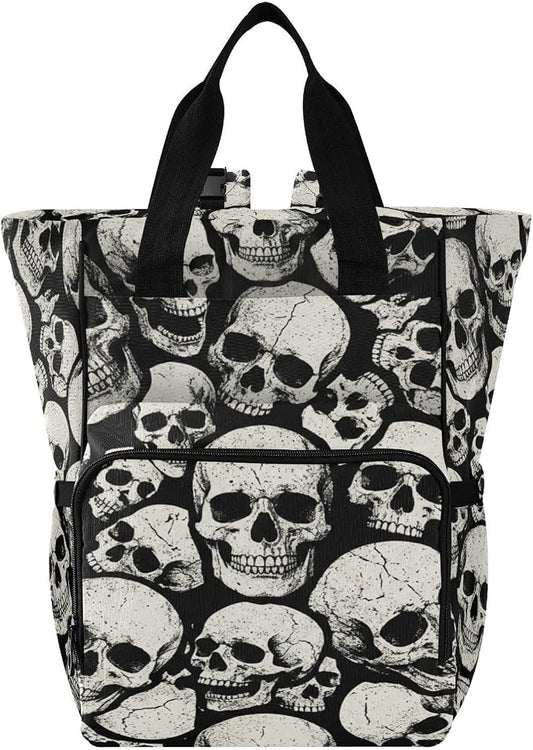 Vintage Grunge Skull Diaper Bag – Large Capacity, Gift for New Parents