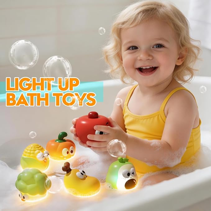 Light Up Bath Toys for Kids Ages 1-3, Water Activated Bathtub Toys with 6 Cute Characters, Kids Bath Toy Set for 1 2 3 Year Old Toddler Boys Girls Gifts