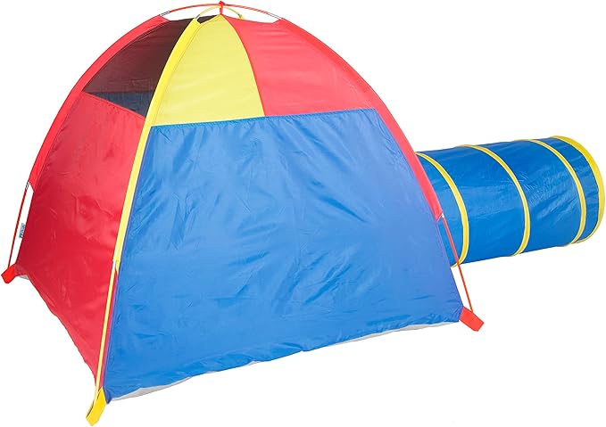Pacific Play Tents 20414 Kids Hide-Me Dome Tent and Crawl Tunnel Combo for Indoor/Outdoor Play Red/Yellow/Blue Large