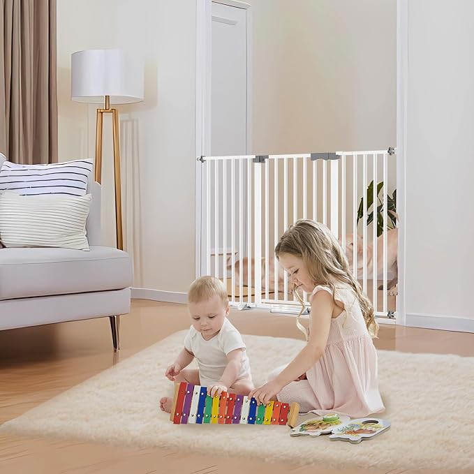 41'' Extra Tall Baby Gate for Large Dogs Pets Indoor No Jumping Over, 30-40.9'' Wide Heavy Duty Puppy Gate for Doorways, Pressure Mounted Metal Gate for Child Toddler No Tools Needed(White)