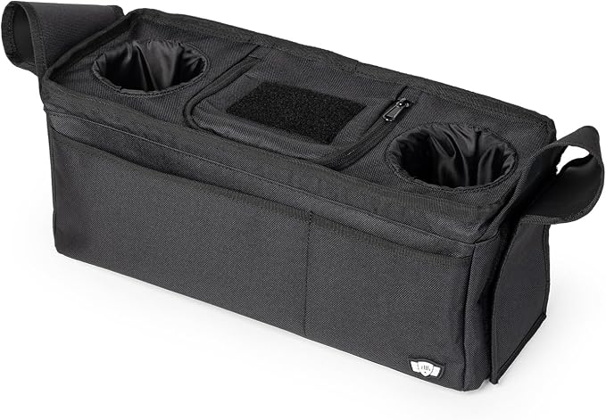 Tactical Baby Gear Stroller Caddy Organizer – Universal Fit Parent Console with Insulated Cup Holders, Cooler Pocket, Front Phone and Keys Storage