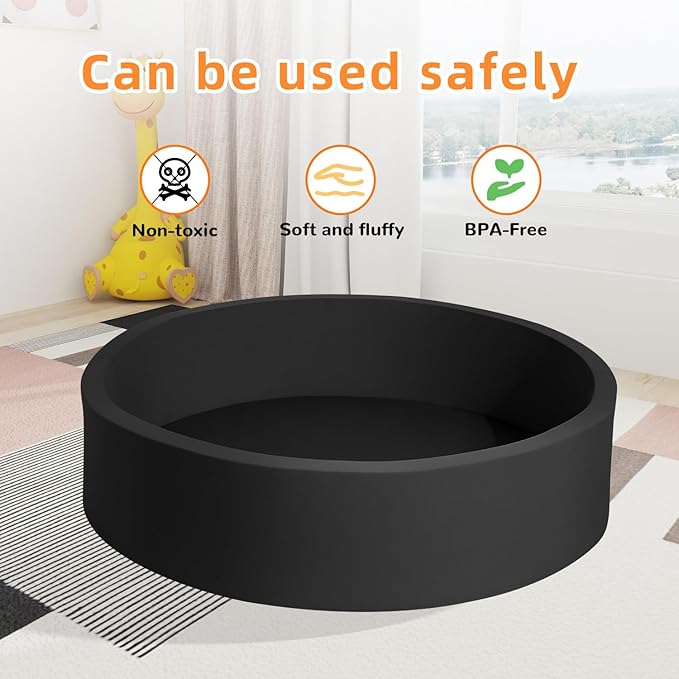 TRENDBOX Extra Large Soft Foam Ball Pit 51.2" x 11.8" (NO Balls) in Large Sponge Round Ball Pool Indoor Round Ball Pits Children Toddler Playpen - Black