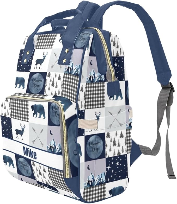 Custom Diaper Bag for baby Customized Baby Bag Personalized Nursing Bags with Name Custom Name Mommy Daypack Bag Tote Bag Gifts (Woodland Navy)