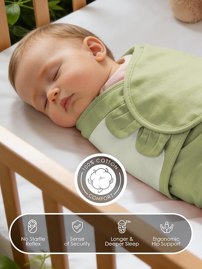 Newborn Swaddle Blanket Wrap 0-6 Months (3-Pack) - Adjustable Infant Sleep Sack, 100% Cotton Anti-Startle Soothing Sack, Soft Breathable Nursery Bedding - Eucalyptus Sage