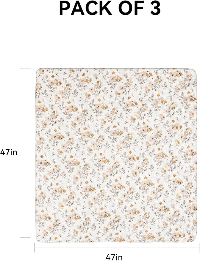 TILLYOU 3 Pack Muslin Swaddles for Newborns Baby Blankets for Girls Boys Cotton Swaddle Blankets 47"X47", Yellow Flower