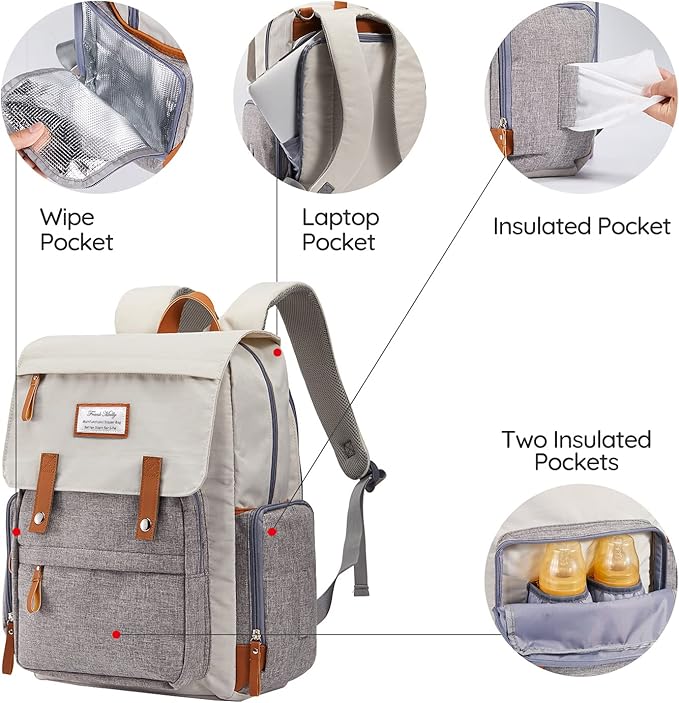 Frank Mully Diaper Bag Backpack Large Multifunction Travel Baby Bag for Mom Dad Cream White