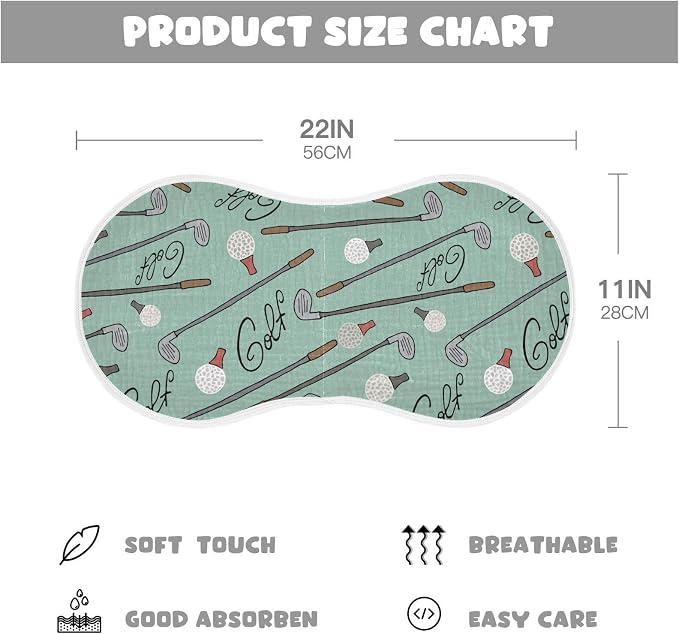 2 Pack Muslin Burp Cloths Golf Teal Print Cotton Baby Burp Cloths Ultra Absorbent Burping Cloth Soft Spit Up Rags for Newborn Must Haves, Large 22" x 11"
