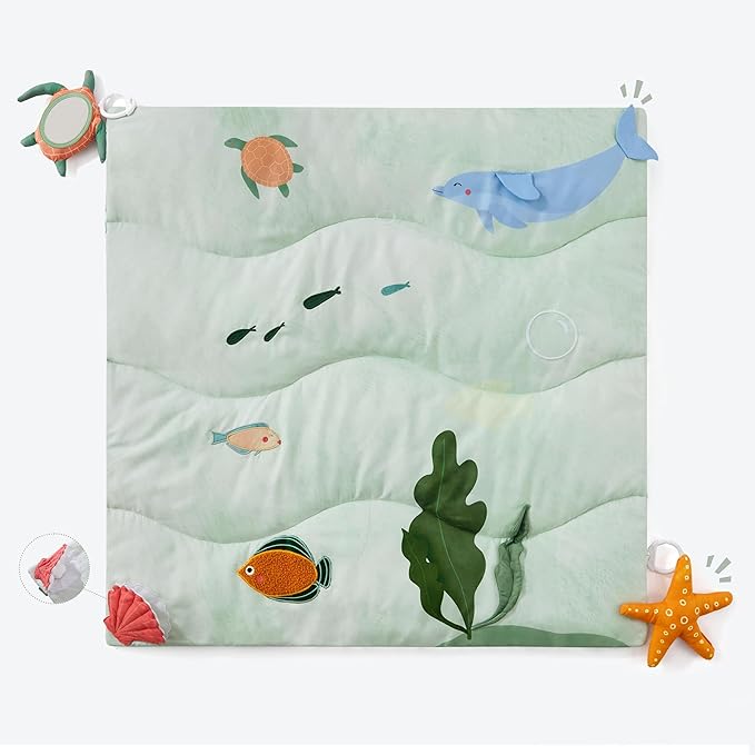 Spirich 9-in-1 Tummy Time Mat, Soft Sensory Mat for Infants, Baby Play Gym Mat, Newborn Essentials Shower Gift
