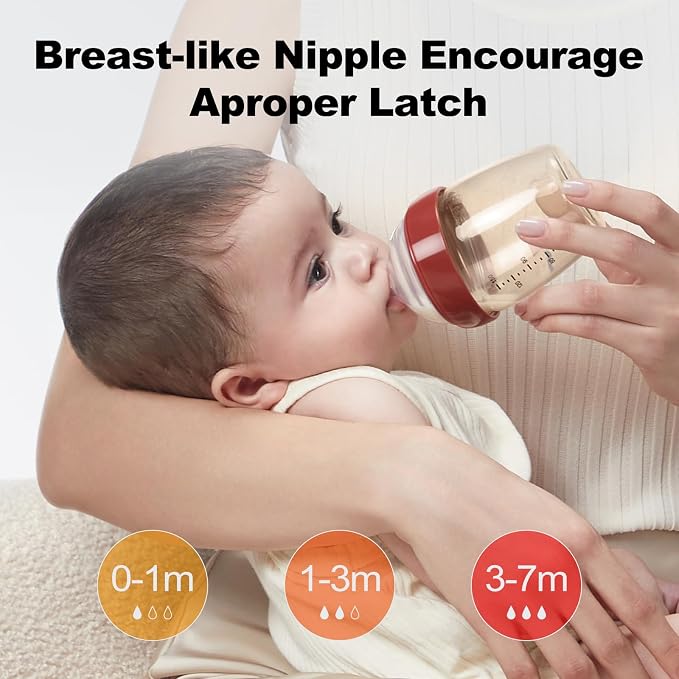 Anti-Colic Baby Bottles, 4Pack 5oz PPSU Natural Slow Flow Baby Bottle with Breast-Like Nipple, Wide Neck BPA Free Baby Bottles for Babies, with 2 Small Flow and 2 Medium Nipples