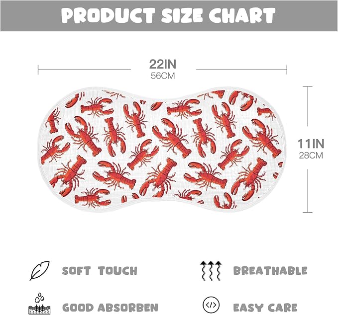 Muslin Burp Cloths for Baby Boys and Girls - 4-Pack Ultra Absorbent Lobsters Muslin Washcloths, Newborn Towel, Milk Spit Up Rags, Burp Cloth Bib for Unisex, 22 x 11 Inch