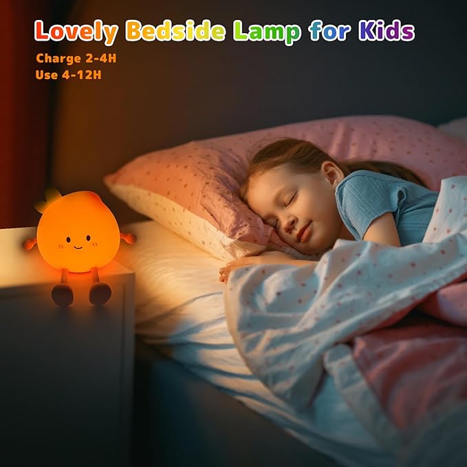 Night Light for Kids, Cute Peach Soft Silicone Nursery Light with 7 Colors & 3 Levels Adjustable Warm Light, Rechargeable Touch Control Pat Light, Bedside Baby Night Light Gift for Kids (Multicolour)