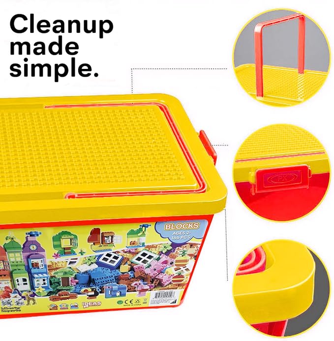 Liberty Imports Big Building Blocks 166 Pieces with Storage Organizer Box, Large Bricks Set Educational Learning Classic Construction Toy Set for Toddlers, Kids - Compatible with Major Brands