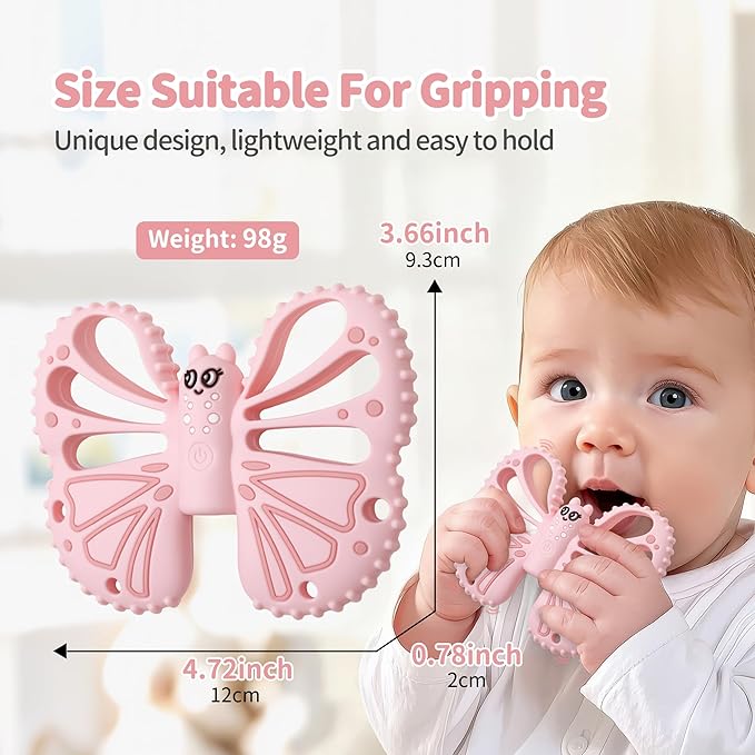 Vibrating Teether for Baby - Sensory Chew Toy for Autistic Children & Vibrating Chewy, 10X Vibration Settings, Giving Autistic Children a Better Sensory Experience (Pink)