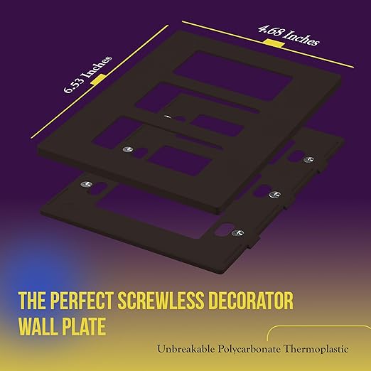 ENERLITES Screwless Decorator Wall Plate Child Safe Outlet Cover, Size 3-Gang 4.68" H x 6.53" L, Unbreakable Polycarbonate Thermoplastic, SI8833-BR, Glossy, Brown