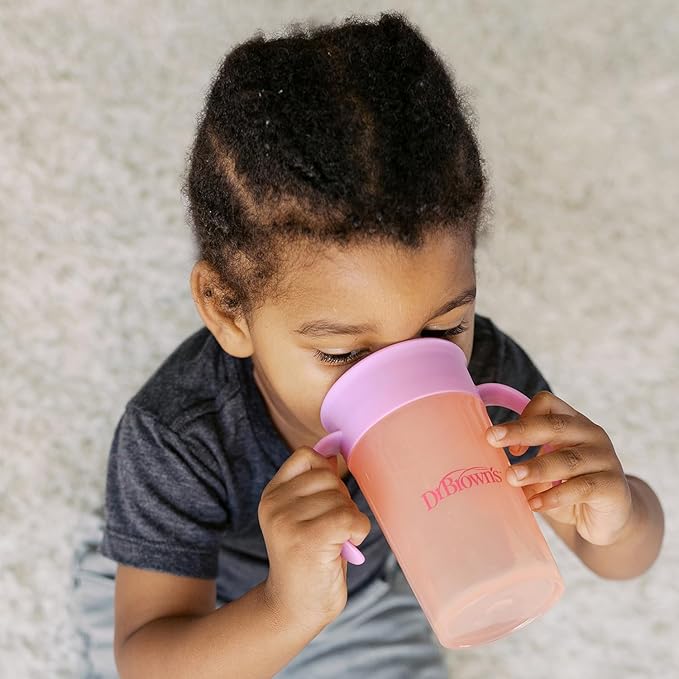 Dr. Brown's Milestones Straw to 360 Convertible Toddler Training Cup Set with Interchangeable Silicone Straw and 360 Degree Cup Lids, Pink Coral, 10 oz/300 mL, BPA-Free, 9m+, 2-Pack