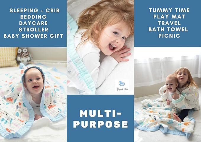 Jay & Ava Soft Cotton Muslin Blanket, 42' x 42', 4 Layers, Toddler & Baby Crib Blanket - Blue Star Space