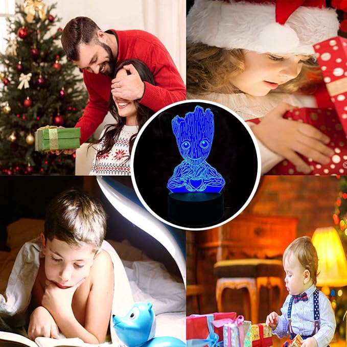 Groot 3D Night Light,Kids 7 Color Touching Decor Table Light,Optical Illusion 7 Colors Changing Christmas Birthday Valentine's Day Gifts for Kids Amazing Light