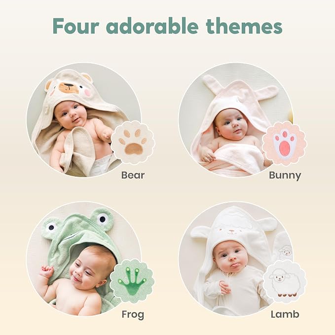 CuddleBug Hooded Baby Bath Towel & Washcloth Set (Bear) - 100% Cotton Terrycloth Hooded Baby Towels for Newborn & Toddler - Super-Soft & Absorbent, Newborn Essentials (33" x 33") - Sage Green