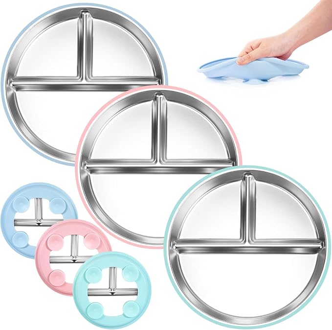 Bella's Friends Life Stainless Steel Toddler Plates Silicone Suction, Non-Slip Baby Plates, Divided Portion, Food-Grade Silicone Plate for Kids,LEAD-FREE Dishwasher Safe