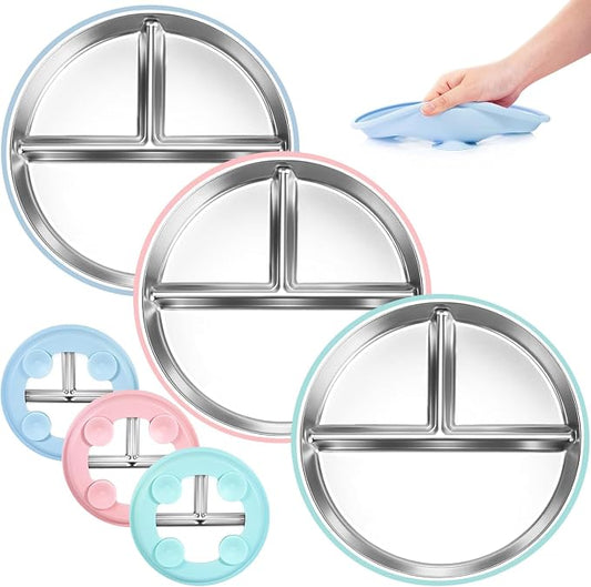 Bella's Friends Life Stainless Steel Toddler Plates Silicone Suction, Non-Slip Baby Plates, Divided Portion, Food-Grade Silicone Plate for Kids,LEAD-FREE Dishwasher Safe