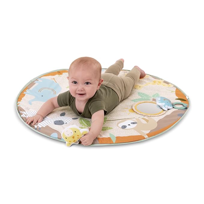 Ingenuity Wonder & Wood Baby Play Mat, Play Gym for Baby, Foldable A-Frame Bar, Machine-Washable Mat, for Ages 0-36 Months
