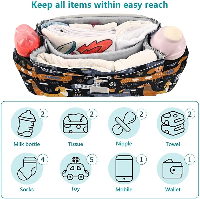 Dachshund Dogs Baby Stroller Organizer with 2 Cup Holders Universal Adjustable Shoulder Strap Detachable Stroller Caddy Accessories Bag for Bottle,Diaper,Phone, Keys,Toys