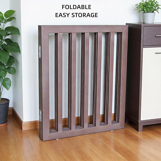 Dog Gate Indoor, Freestanding Dog Fence for The House, Doorways, Hallways,or Stairs,Pet Gate Foldable Wooden,Expandable 32" Height 2 Panels,Brown