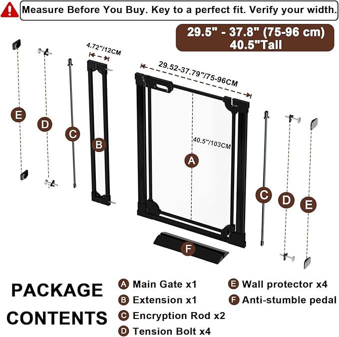 40.5" Extra Tall Clear Acrylic Baby Gate 29.5"-37.8" Wide Pressure Mounted Clear Dog Gate Indoor - No Drill Auto Close, Walk Through Baby Gates for Stair & Doorways & Hallway